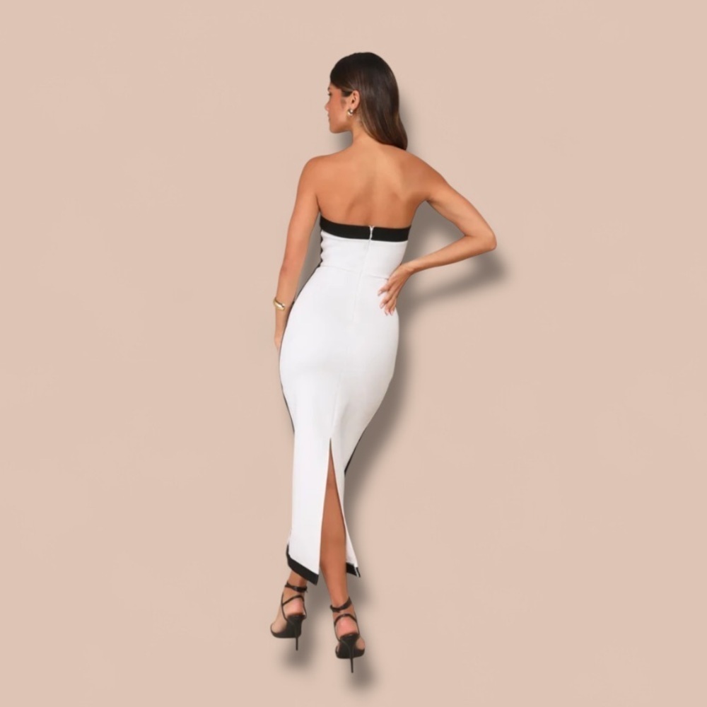 Impressive Edge White Color Block Strapless Midi Dress XXS NWOT - Picture 3 of 5